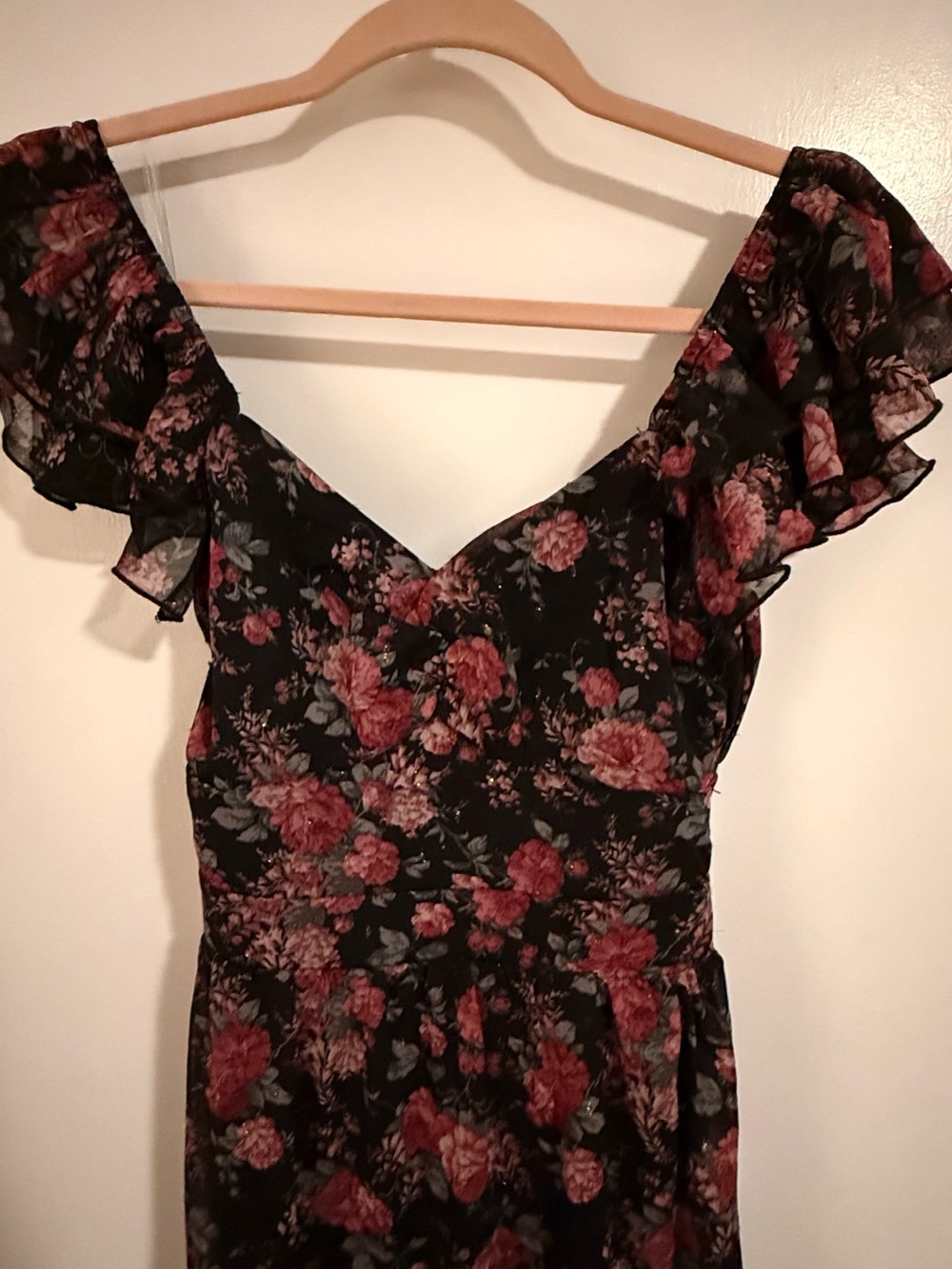 Altar'd State Black Maxi Dress with Rose Floral Print
